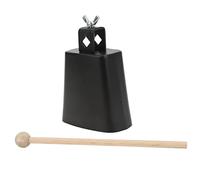 Metal Cow Bell, Hand Percussion Instrument with Stick for Drum Set, Black, Metal + Maple, for Family, Farm, Ranch (4 Inches 20W)