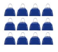 Metal Cowbell Noise Maker 12Pcs 3 Inch Blue Handheld Cow Bells with Handle for Football Games Sporting Events Loud Resonant Sound Cheering Tool Premium Steel Resistant
