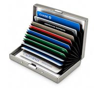 Metal Credit Card Holder, Stainless Steel RFID Wallet for Men | 10-slot capacity. Slim & durable design. Blocks RFID scanning. Keeps cards organized. Gold finish. Great gift.