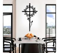 Metal Crown of Thorns Cross Wall Art, Metal Christian Religious Artwork Decoration, Living Room Artwork Home Decor for Living Room,Bedroom Hallway and Stairs Nature Home Decor Gift (Bla
