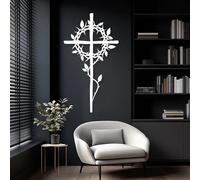 Metal Crown of Thorns Cross Wall Art, Metal Christian Religious Artwork Decoration, Living Room Artwork Home Decor for Living Room,Bedroom Hallway and Stairs Nature Home Decor Gift (Whi