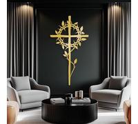 Metal Crown of Thorns Cross Wall Art, Metal Christian Religious Artwork Decoration, Living Room Artwork Home Decor for Living Room,Bedroom Hallway and Stairs Nature Home Decor Gift (Gol