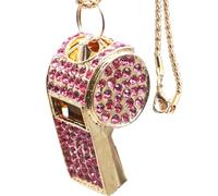 Metal Crystal Rhinestone Whistle with Keychain, Bling Whistle - Loud Crisp Sound for Coach, Referee, Basketball, Lifeguard, Sports Competition, Outdoor (Pink)