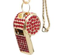 Metal Crystal Rhinestone Whistle with Keychain, Loud Crisp Sound Whistles for Coach, Referee, Basketball, Lifeguard, Sports Competition, Outdoor (Red)