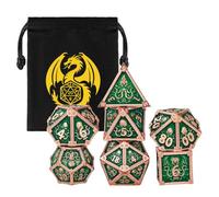 Metal Cthulhu Theme Dice Set, Green Polyhedral Dice for DND Pathfinder | Role Playing Games Accessories for Game Nights, DND Starter Set with Dice Bag, Fathers Day Gift, D&D Gifts for Gamer