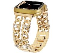 Metal Cuban Chain Compatible with Apple Watch Bands 42 44 45 46 49mm Women Men,Bling Diamond Cowboy Chain Dressy Wristband for iWatch Series 10 9 8 7 6 5 4 3-1 Ultra SE (Gold, 49mm)