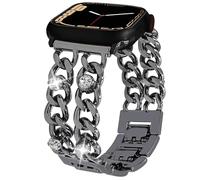 Metal Cuban Chain Compatible with Apple Watch Bands 42mm(S10) 38 40 41mm Women Men,Bling Diamond Cowboy Chain Dressy Wristband for iWatch Series 10 9 8 7 6 5 4 3-1 Ultra SE (Black, 38mm)