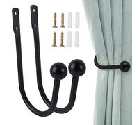 Metal Curtain Holdback GWAWG 2 PCS Decorative Curtain Drapery Holdbacks Arms Wall Mounted Curtain Tie Backs Drapery Holdbacks Hooks with Screws for Fixed Curtain and Hanging Clothes (Black)