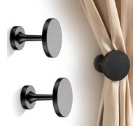 Metal Curtain Holdbacks 2 Pack with Curved Tieback Design, Holders for Lightweight Curtains, Hardware for Mounting (Is black)
