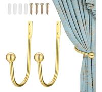 Metal Curtain Holdbacks, 2 Pcs Curtain Tie Backs Hooks, Retro U-Shaped Wall Mounted Curtain Tieback Decorative Drapery Holder with Screws for Bedroom Fixed Curtain or Hanging Items (Golden)