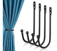 Metal Curtain Holdbacks, 4 Pcs Curtain Drapery Holdbacks, Curtain Tieback Hooks, Wall Mounted Window Curtain Holder Hooks, Drapery Holdbacks for Fixed Curtain or Hanging Items