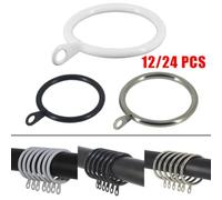 Metal Curtain Rings for Rods up to 37 mm, Heavy-Duty Iron Hooks with Smooth Polished Finish, 12 or 24 Pack for Voile, French & Shower Curtains