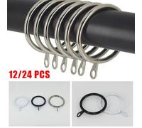 Metal Curtain Rings for Rods up to 37 mm, Heavy-Duty Iron Hooks with Smooth Polished Finish, Compatible with Voile, French & Shower Curtains