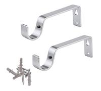 Metal Curtain Rod Brackets Silver Set with Screws for Poles 28mm Curtain Pole Bracket Metal Heavy Duty Rod Wall Brackets Holder Set of 2.