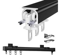 Metal Curtain Track Set 1m 2m 3m 4m 5m 6m Ceiling Or Wall Mounting Curtain Track Lightweight Heavy-Duty Aluminium Curtain Rails For Holding Curtain Panels,(Size:200cm(6.6ft),Color:Black - Top Mount)
