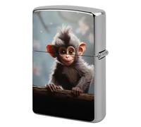 Metal Cute Monkey Lighter Case Windproof Flip Top Lighter Sleeve Double Sided Vintage Cool Cigarette Pouch Holder Reusable Pocket Protective Cover Men Gifts for Boyfriend Husband