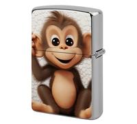 Metal Cute Monkey Lighter Case Windproof Flip Top Lighter Sleeve Double Sided Vintage Cool Cigarette Pouch Holder Reusable Pocket Protective Cover Men Gifts for Boyfriend Husband