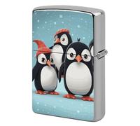 Metal Cute Penguins Lighter Case Windproof Flip Top Lighter Sleeve Double Sided Vintage Cool Cigarette Pouch Holder Reusable Pocket Protective Cover Men Gifts for Boyfriend Husband