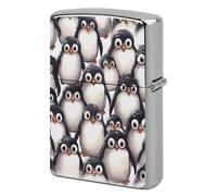 Metal Cute Penguins Sketch Lighter Case Windproof Flip Top Lighter Sleeve Double Sided Vintage Cool Cigarette Pouch Holder Reusable Pocket Protective Cover Men Gifts for Boyfriend Husband