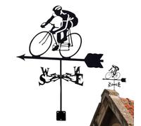Metal Cycling Weather Vane - Bike Riders Retro Weathervane, Roof Measuring Tool Outdoor Bracket Wind Vane Weathercock Roof Indicator Decoration Stake For Garage Barn Yard Terraces Farm Courtyard
