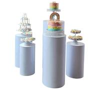 Metal Cylinder Pedestal Stands Set of 5 - White Round Pedestal Display Plinth Pillars for Dessert Parties, Wedding Props Decor - Elegant Decorative Stand for Display and Serving