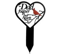 Metal Dad Memorial Stake, Heart Shaped Cemetery Grave Marker with Red Cardinal, Weatherproof Remembrance Ornament, Sympathy Bereavement Gifts for Loss of Dad, Outdoor Cemetery Yard Decoration