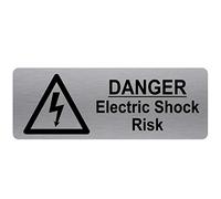 METAL Danger ELECTRIC SHOCK Risk Sign-WITH IMAGE-Brushed Silver Aluminium -Warning Safety Security Door Notice Shop Warehouse School Cafe Restaurant Business Health Safety Electricity Cables Wires