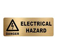 METAL Danger ELECTRICAL HAZARD Sign-WITH IMAGE-Brushed Gold Aluminium -Safety Security Door Notice Shop Warehouse School Cafe Restaurant Business Health Safety Accident Electricity Cables Wires