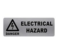 METAL Danger ELECTRICAL HAZARD Sign-WITH IMAGE-Brushed Silver Aluminium -Warning Safety Security Door Notice Shop Warehouse School Cafe Restaurant Business Health Accident Electricity Cables Wires