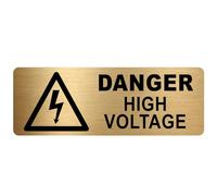 METAL Danger High Voltage Sign-WITH IMAGE Brushed Gold Aluminum Caution Warning Electrical Safety Security Door Notice Shop Warehouse School Café Restaurant Business Health Accident Electricity Wire