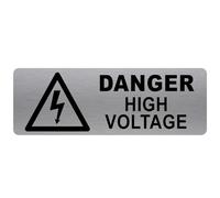 METAL Danger High Voltage Sign-WITH IMAGE Brushed Silver Aluminum Caution Warning Electrical Safety Security Door Notice Shop Warehouse School Café Restaurant Business Health Accident Electricity Wire