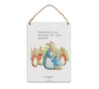 Metal Dangler Sign (65 x 90 mm) - Beatrix Potter - 'Now run along and don't get into mischief'