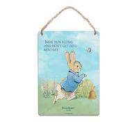 Metal Dangler Sign (65 x 90 mm) - Beatrix Potter - Peter Rabbit - Now run along and don't get into mischief