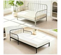 Metal Daybed with Pop up Trundle, Convertible Pull Out Couch Includes Mattress, for Living Room, Bedroom and Guest Room,Black,122cm