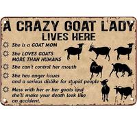 Metal Decor 'A Crazy Goat Lady Lives Here' Halloween Sign Vintage Rustic Home Decor For Living Room Aluminum Tin Art 8x12 Inch