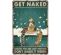 Metal Decor for Outside Wall Funny Sea Turtle Get Naked Bathroom Metal Tin Sign Metal Sign Vintage Home Decor Rustic Aluminum Tin Signs Wall Art Metal Poster for Garage Bar 8x12 inch
