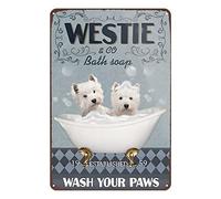 Metal Decoration for Outside Metal Sign Westie Dog Bath Soap Company Funny Bathroom Metal Sign Vintage Home Decor Rustic Aluminum Tin Signs Wall Art Metal Poster for Garage Bar 8x12 inch