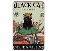 Metal Decorations for Outside Black Cat Garden Live Life In Full Bloom Tin Sign Chic Art Wall Metal Decorations Funny Iron Signs Gift for Living Room Office 8x12 inch