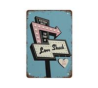 Metal Decorations for Outside Love Shack Inspired Retro Music Print Motel Sign Illustration Wall Decor Home Cafes Office Store Pubs Club Tin Art Funny Signs 8x12 inch