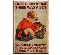 Metal Decorations for Outside Once Upon A Time There was A Boy Who Really Wanted to Become A Rugby Player Sign Vintage Tin Sign Chic Art Wall Metal Funny Signs Gift for Living Room Office 8x12 inch
