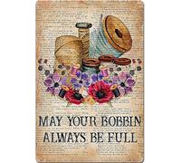 Metal Decorations for Outside Wall May Your Bobbin Always Be Full Retro Metal Tin Signs Wall Art Decor Vintages Retro Funny Coffee Bar Signs Rustic Tin Signs Wall Art Metal Poster 8x12 inch