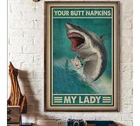 Metal Decorations for Outside Wall Shark Your Butt Napkin My Lady Bathroom Toilet Funny Sharks Poster Tin Sign Vintage Signs Bar Music Club Man Cave Room Decor 8x6 inch