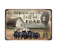 Metal Decorations for Wall Cow Farm Tin Sign - The Lord is On My Side I Will Not Fear Funny Metal Sign Vintage Home Decor Rustic Aluminum Tin Signs Wall Art Metal Poster for Garage Bar 8x12 inch