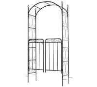 Outsunny Garden Decorative Metal Arch with Gate Outdoor Patio Trellis Arbor for Climbing Plant Archway Antique Black - 108L x 45W x 215Hcm Black