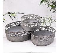Metal Decorative Lattice Oval Bowl Garden Galvanised Flower Pot Planters (Medium)