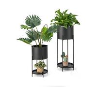 Metal Decorative Planter Pot Stand Set of 2 w/ Stands & Drainage Holes