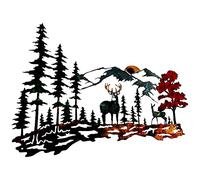 Metal Deer Wall Decor Forest Mountain Wall Art Rustic Cabin Wildlife Hunting Wall Decor for Lodge Bedroom Bathroom, Colorful Metal Deer Wall Decoration Outdoor, 13 X 10 Inch