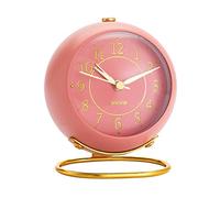 Metal Desk Clock, rjuwurv Retro Bedroom Table Vintage Analog Alarm Clock, Silent Non-Ticking Gold Clock, Bedside Décor(Sweet Pink)