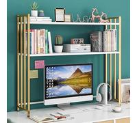 Metal Desk Hutch - 2-Tier Desktop Bookshelf & Computer Organizer for Home Office & Dorm - Adjustable Display Rack for Countertop Storage Solution