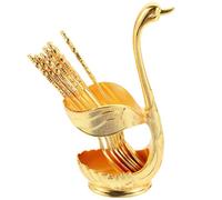 Metal Dessert Spoons and Forks Set Retro Style with Swan Storage Base | Alloy Construction, Polished Burr-free Edges, Convenient Organisation for Tea Pudding Service, Hotels, Coffee Stations